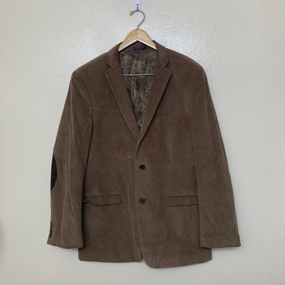 Adolfo Men's Corduroy Sport Coat Jacket with Elbow Patch 44L Tan Brown Blazer